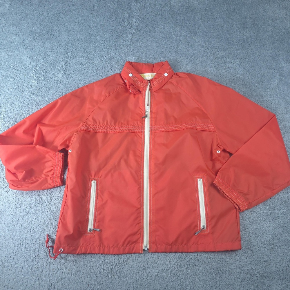 Vintage White Stag Jacket Womens Medium Orange Nylon Windbreaker Hooded Zip
